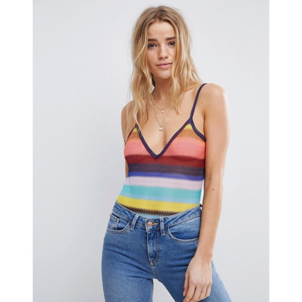 🆕 Honey Punch Mesh Cami Body In Rainbow Stripe